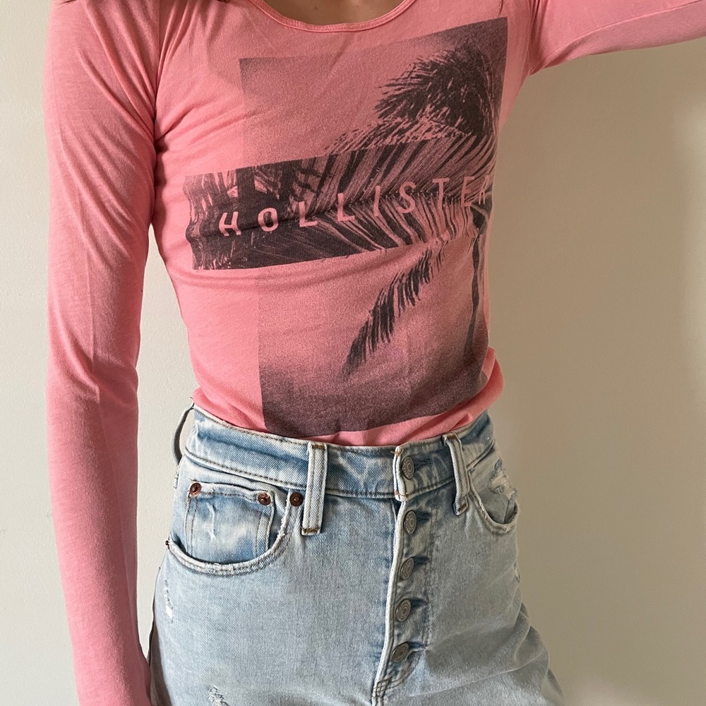Hollister pink long sleeve with palm trees.